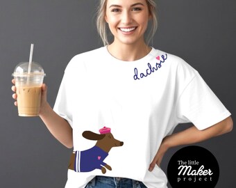 Camiseta de perro salchicha dibujada a mano, camiseta minimalista con gráfico de perro salchicha, 100 % algodón, regalo para mamá amante de los perros salchicha.