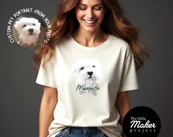 Aangepaste huisdier portret T-shirt, gepersonaliseerd hondenfoto T-shirt, kattenliefhebber grafische tshirt, unieke dieren handgemaakte top, uniek verjaardagscadeau