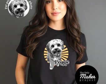 Aangepaste huisdier portret T-shirt, gepersonaliseerd hondenfoto T-shirt, uniseks huisdierliefhebber top, pop-art hondent-shirt, uniek cadeau katteneigenaar, babyshirt bont