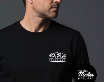 Personalised Greatest Dad Tee With Kids Names, Custom Father Est Year T Shirt, New Papa Established Top, Minimalist Pocket, Fathers Day Gift