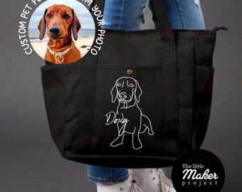 Bolso de mano con cremallera y retrato de mascota dibujado a mano: bolso de lona personalizado con dibujo a mano para perros, bolsa de almuerzo personalizada para gatos, regalo único para amantes de los animales y mamás perrunas.