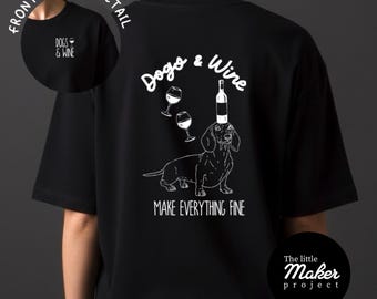 Camiseta personalizada para mamá perruna con la frase "El vino y los perros lo hacen todo bien": camisetas vintage de razas de perros dibujadas a mano, divertidas camisetas para amantes de las mascotas.