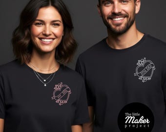 Aangepaste hond papa tattoo hart tshirt, mijn hond bloemen hart T-shirt, gepersonaliseerde huisdierliefhebber unisex top, cadeau hond eigenaar, tattoo stijl T-shirt