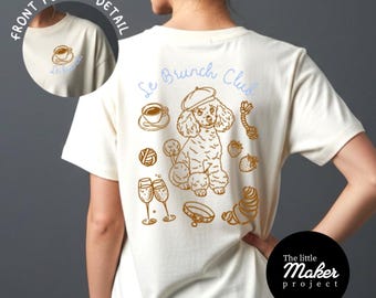 Camiseta personalizada para mamá de perro Le Brunch: camisetas de brunch con caniche estilo parisino de Old Money para amantes de las mascotas, camiseta de algodón con gráficos dibujados a mano.