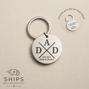 Custom Engraved Minimalist Dad Keyring, Personalized Names Dates Stainless Steel Keychain, Father's Day Key Fob, New Baby Announcement Gift