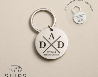Anpassad graverad minimalistisk pappanyckelring, personliga namn och datum i rostfritt stål, fars dag-nyckelring, present till nyfödd