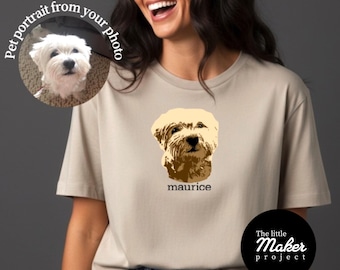 Custom Sepia Vintage Style Pet Portrait Tshirt, Personalized Dog Or Cat Photo Tee, Hand Layered Art Shirt, Fur Mom Animal Lover Gift Top