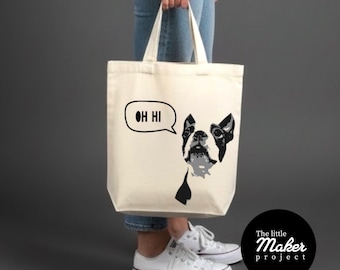 Bolso de mano con retrato de mascota personalizado: bolso de hombro con cremallera de lona personalizada para perro o gato con bocadillo de diálogo, regalo único hecho a mano para mamá perro amante de los animales