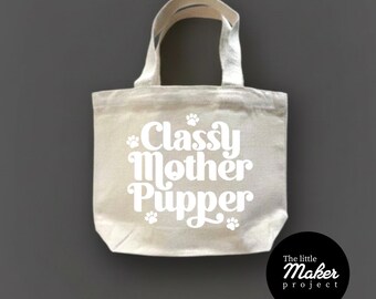 Stijlvolle mini canvas draagtas moeder, katoenen draagtas grappige hond moeder, schattige kleine lunchtas met pootafdruk, gepersonaliseerde draagtas cadeau huisdierliefhebber