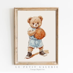 Vintage Sports Teddy Bear Nursery Prints, Baby Boy Sports Room Wall Art, babyshower gift boy, golf theme nursery, charming bear
