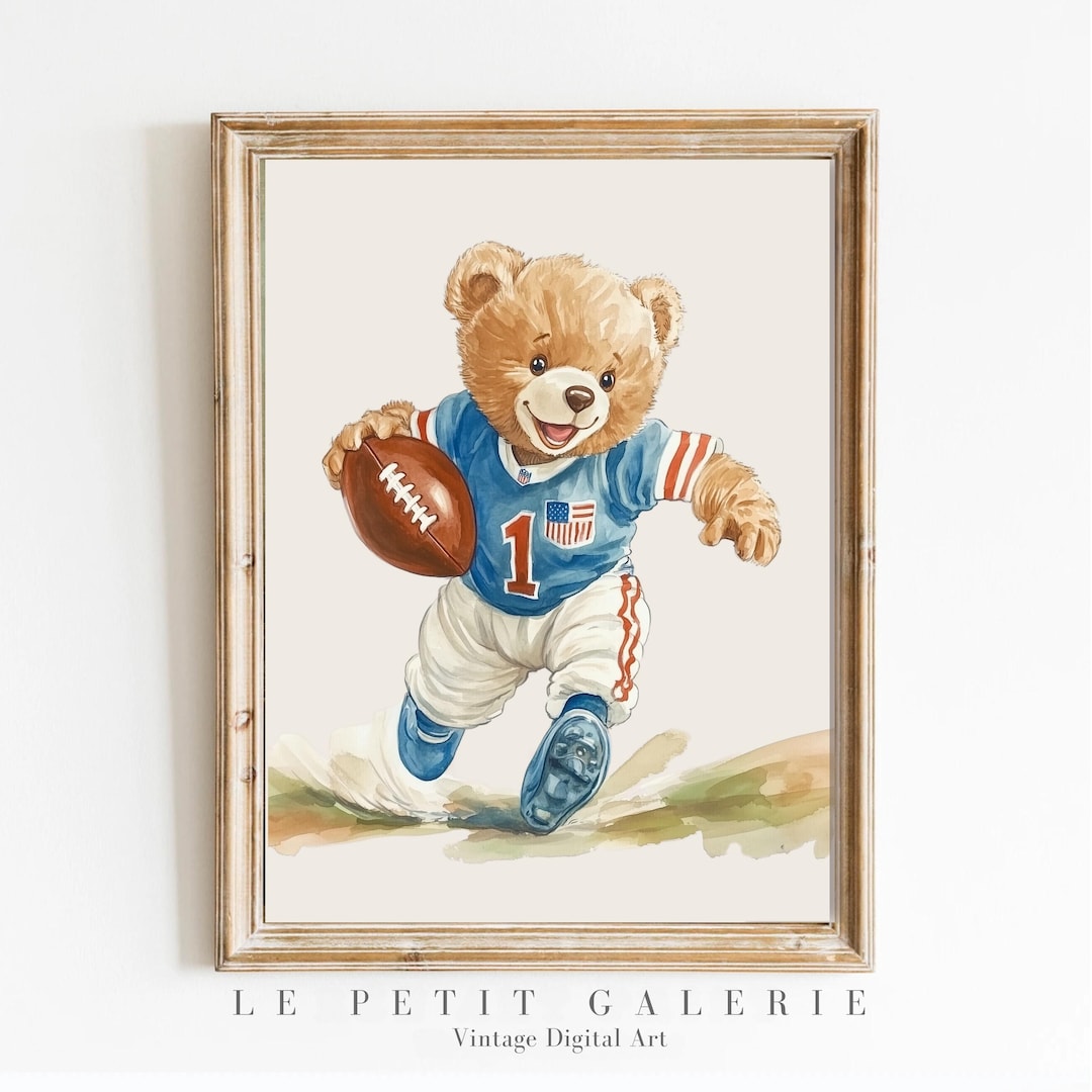 Vintage Sports Teddy Bear Nursery Prints, Baby Boy Sports Room Wall Art ...
