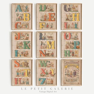 Conjunto de impressão de alfabeto polonês vintage | Arte de parede ABC antiga | Cartazes educacionais retrô | Download digital | Letras ilustradas para berçário