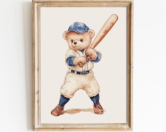 Vintage Sports Teddy Bear Nursery Print: Golf Theme (Digital Download)