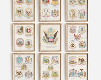 Vintage U.S. State Seals & Emblems: Antique Heraldry Prints (Digital Download)