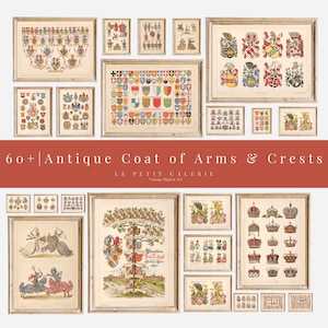 60+ Vintage Heraldry Prints | Digital Download | Antique Coat of Arms & Crests | Royal Crowns | Heraldic Art | Instant Wall Art |