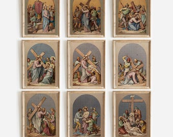 Stations of the Cross Vintage Catholic Wall Art | Set of 13 Digital Prints | Christian Religious Artwork | Sacred Passion of Christ Bundle