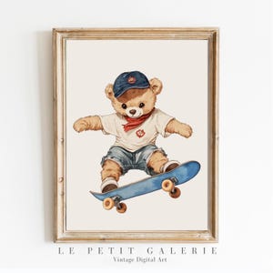 Vintage Sports Teddy Bear Nursery Prints, Baby Boy Sports Room Wall Art, babyshower gift boy, golf theme nursery, charming bear