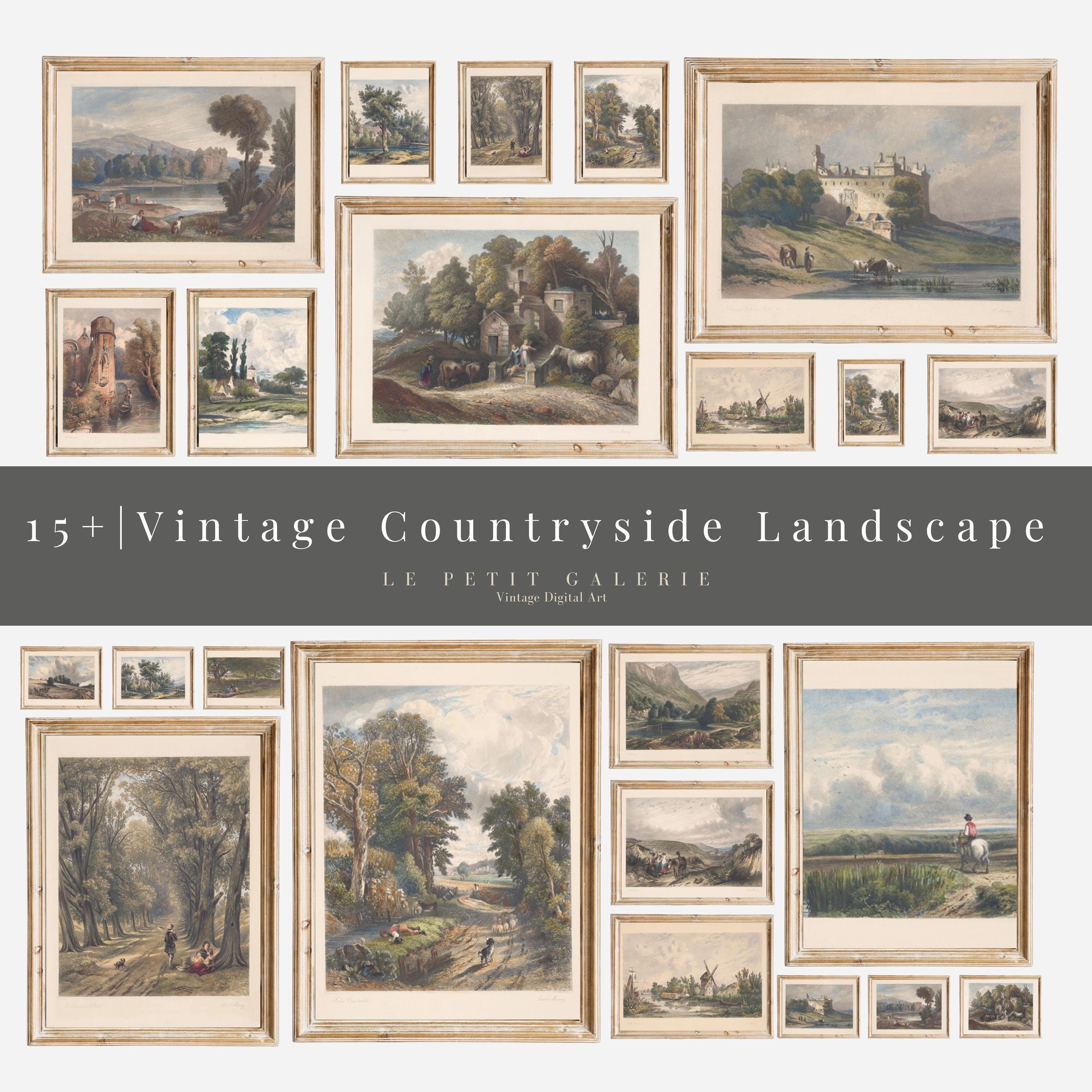 15+ Vintage Landschaftsdrucke | Antike Hirtenkunst | Englische Landszene Illustrationen | Digitaler Download Wand Dekor |