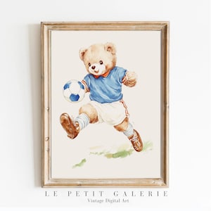 Vintage Sports Teddy Bear Nursery Prints, Baby Boy Sports Room Wall Art, babyshower gift boy, golf theme nursery, charming bear