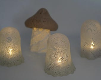 3D-geprinte spooklantaarns - LED-theelichtjes met kant