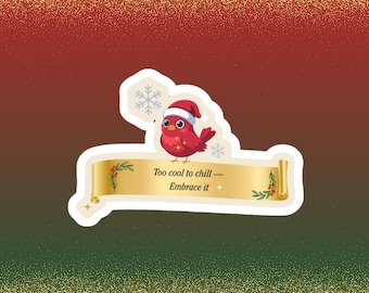 Christmas Cardinal Sticker | Kiss-Cut bird decal, holiday ribbon quote