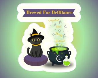 Witchy Cat Cauldron Sticker | Halloween Magical Affirmation Gift