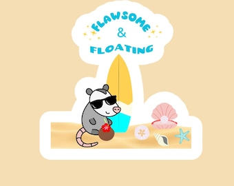 Flawsome Floating Opossum Sticker: Glossy Vinyl Laptop Decal