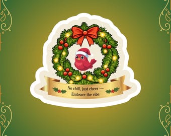 Holiday Wreath Bird Sticker | Christmas Kiss-Cut Vinyl, Festive Red Cardinal Design