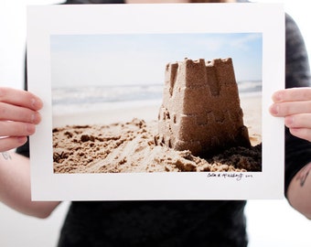 Sand Castle & The Ocean Photograph (9 x 6 inch Fine Art Print) Beach House Decor