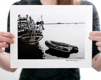 Boote in Oyster Hafen, Florida (9 x 6 inch Fine Art Print) Schwarz Weiss Nautische Fotografie