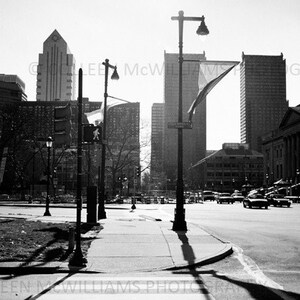 Sunny Philadelphia Streets and Skyline Photograph 9 x 6 inch Fine Art Print Black & White City Photography image 2