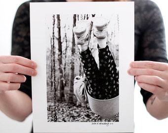 Swinging Child Photograph (9 x 6 inch Fine Art Print) Black & White Film Photography