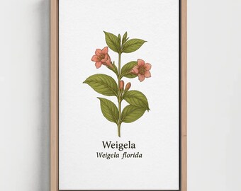 Weigela Botanical Print – Vintage Floral A4 Wall Art for Home Decor