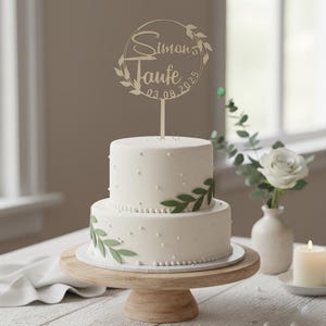 Personalisierter Cake Topper zur Taufe aus Holz | Tortenstecker mit Namen und Datum | Taufdeko