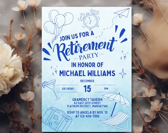 Editable Retirement Party Invitation | 5x7 Canva Template | Canva Pro Required | Modern Handwritten Sketch Style | Printable Download