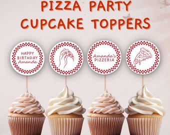 Aangepaste pizza verjaardag cupcake toppers, pizza feestdecoraties, gepersonaliseerde plak babydecor