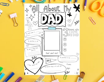 All About My Dad Printable Worksheet | Father's Day Questionnaire Gift from Kids | Fill-in-the-Blank Activity | Printable PDF