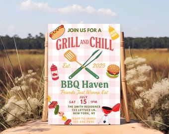 Grill and Chill BBQ Invitation Template | Editable Canva Design (5x7 Printable Download)