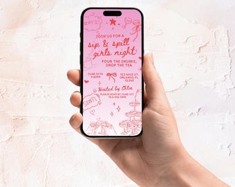 Sip & Spill Girls’ Night Digital Invitation | 1080x1920 iPhone Canva PRO Template | Editable Textable Evite for Ladies Night or Wine Party