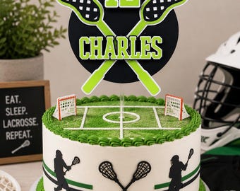 Custom 3D Lacrosse Cake Topper, Personalized Name & Age Sports Party Decoration, Handmade Multi-Layer Paper Birthday Cake Decor