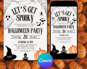 Bewerkbare griezelige uitnodiging voor Halloween-feest | Digitale sjabloon (5 x 7 + 1080 x 1920)