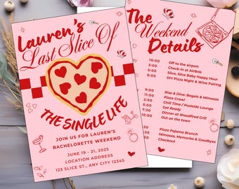 Uitnodiging vrijgezellenfeest pizza | Laatste stukje Single Life (5 x 7 bewerkbare canvassjabloon)