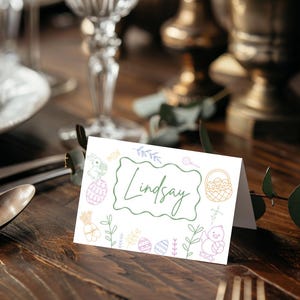 de Marque-place de Pâques | Etiquettes de nom modifiables | Cartes de table imprimables pour le dîner de printemps | Design élégant de calligraphie