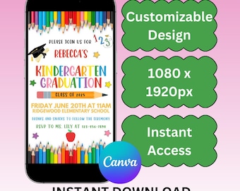 Editable Kindergarten Graduation Invitation | Canva Pro Required | Graduation Party Flyer Template | Customizable Digital Invite for Kids