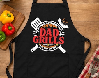 Personalized Dad Grilling Apron | Custom BBQ Apron | Father's Day Gift from Kids | Dad Grills Apron | Grill Master Gift | Custom Apron