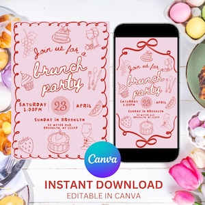 Invito per brunch tra ragazze / Modello di invito Canva modificabile / Stampabile 5x7 e invito digitale 1080x1920 / Invito per la festa del mattino Mimosa