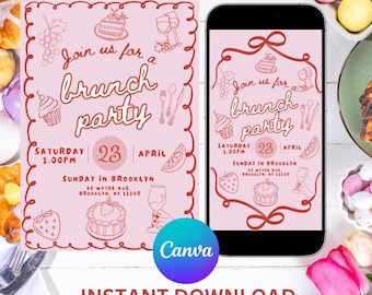 Girls Brunch Party Invitation | Editable Canva Invite Template | 5x7 Printable & 1080x1920 Digital Evite | Mimosa Morning Party Invite