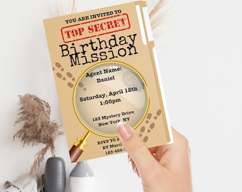 Top Secret Birthday Mission | Spy Party Invite | Canva PRO Required |Editable Canva Template | Mystery Clue Birthday | Printable or Textable