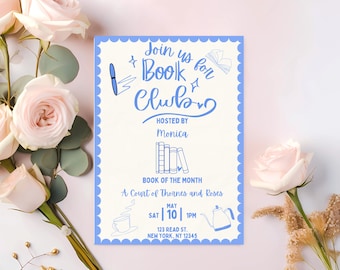Editable Book Club Invitation Template | Blue Theme (5x7 Digital Printable)