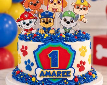 Paw Patrol Inspired Cake Topper, Personalized Puppy Birthday Cake Topper | 3D Layered Part Decoration | Cutom Name & Age